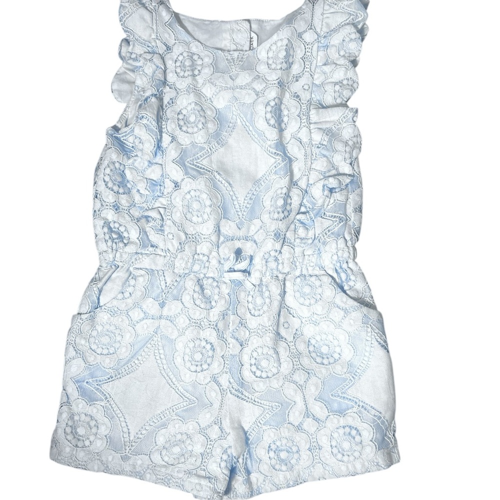 Janie and Jack Girls Light Blue Lace Ruffle Romper Size 5